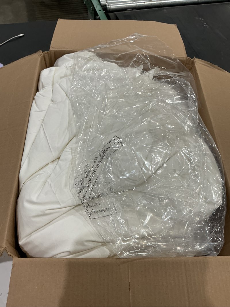 Condition photo showing As Is for cosybay king size feather down fiber comforter - all season white duvet insert - luxury medium warmth hotel bedding comforter,100% cotton cover-king, 106 x 90 inch white/all season king