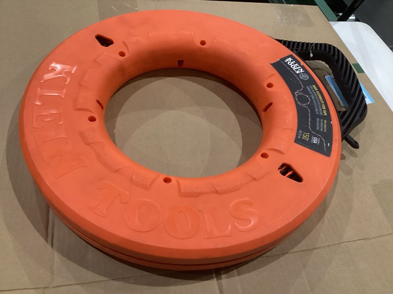 Condition photo showing As Is for klein tools 50376 150-foot fish tape, high-flex polyester, 3 strand braided wire puller electrical fish tape with non-conductive tip