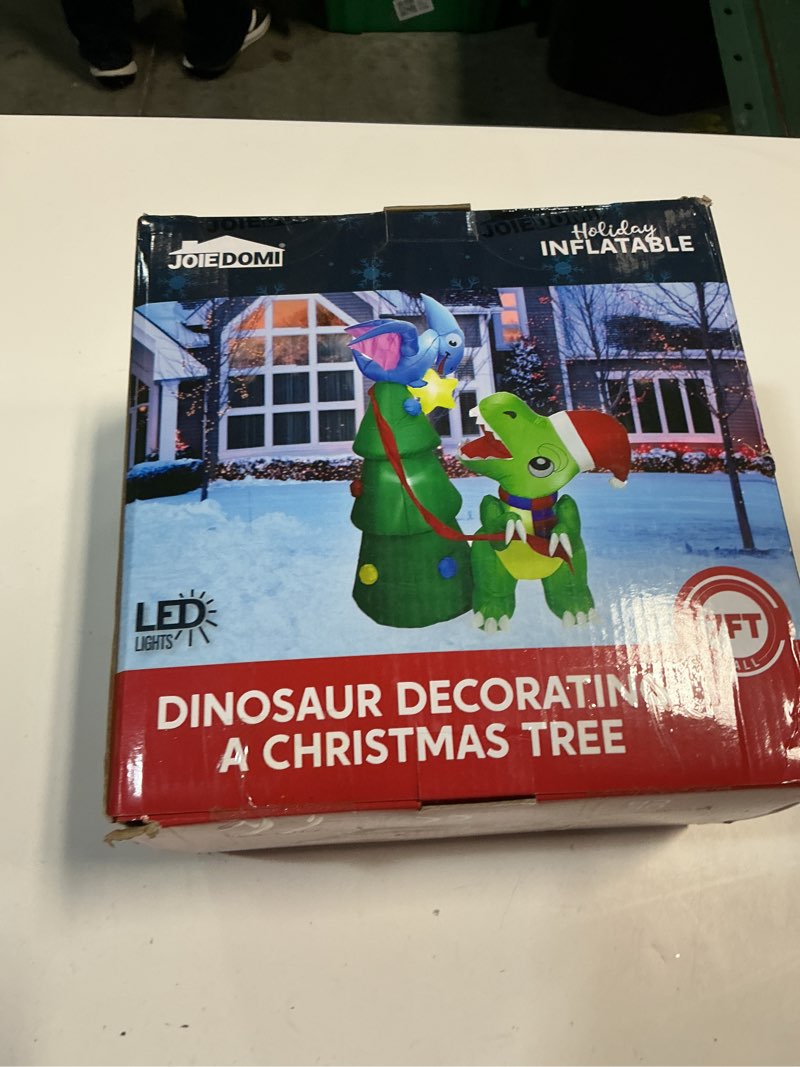 Condition photo showing New/Like New for Joiedomi 7 FT Christmas Dinosaur Inflatable Decoration, Dinosaur Decorating a Christmas Tree Inflatable with Built-in LEDs Blow Up Xmas Tree for Party Outdoor, Yard, Garden, Lawn Winter Decor
