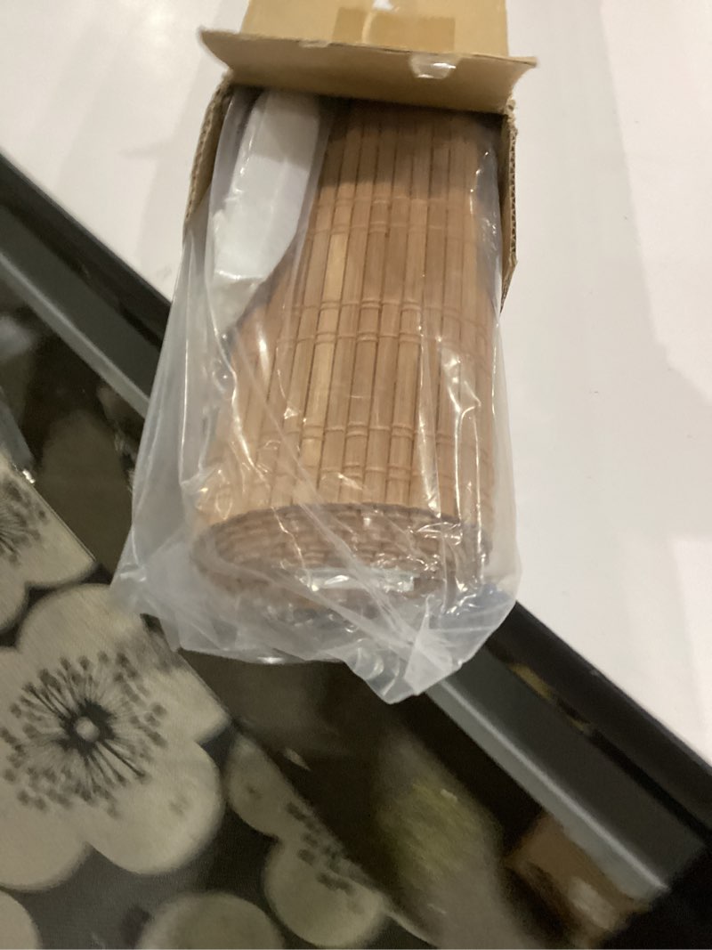 Condition photo showing Good Condition for lazblinds no tools no drill bamboo roller shades, cordless bamboo blinds, light filtering roll up blinds for windows, french door, porch or patio, 27'' w x 64'' h, ceylon light russet ceylon light russet 27'' w x 64'' h