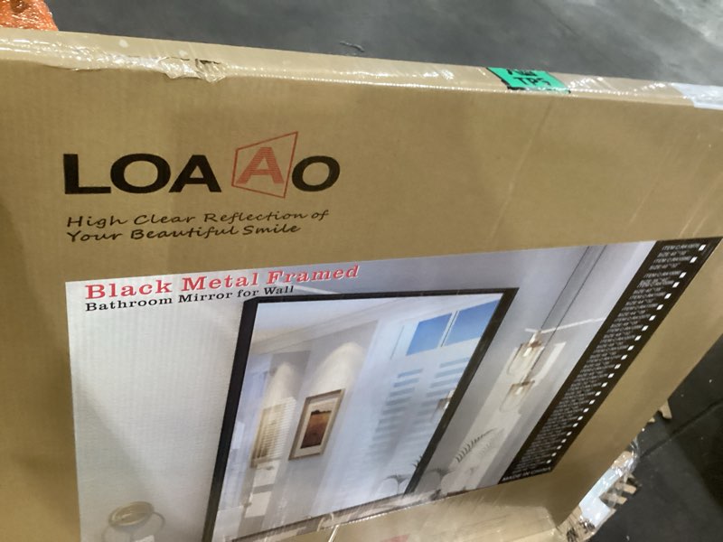 Condition photo showing New/Like New for LOAAO Black Bathroom Mirror 48"X40" for Wall, Rectangle Bathroom Vanity Mirror, Tempered Glass, Hang