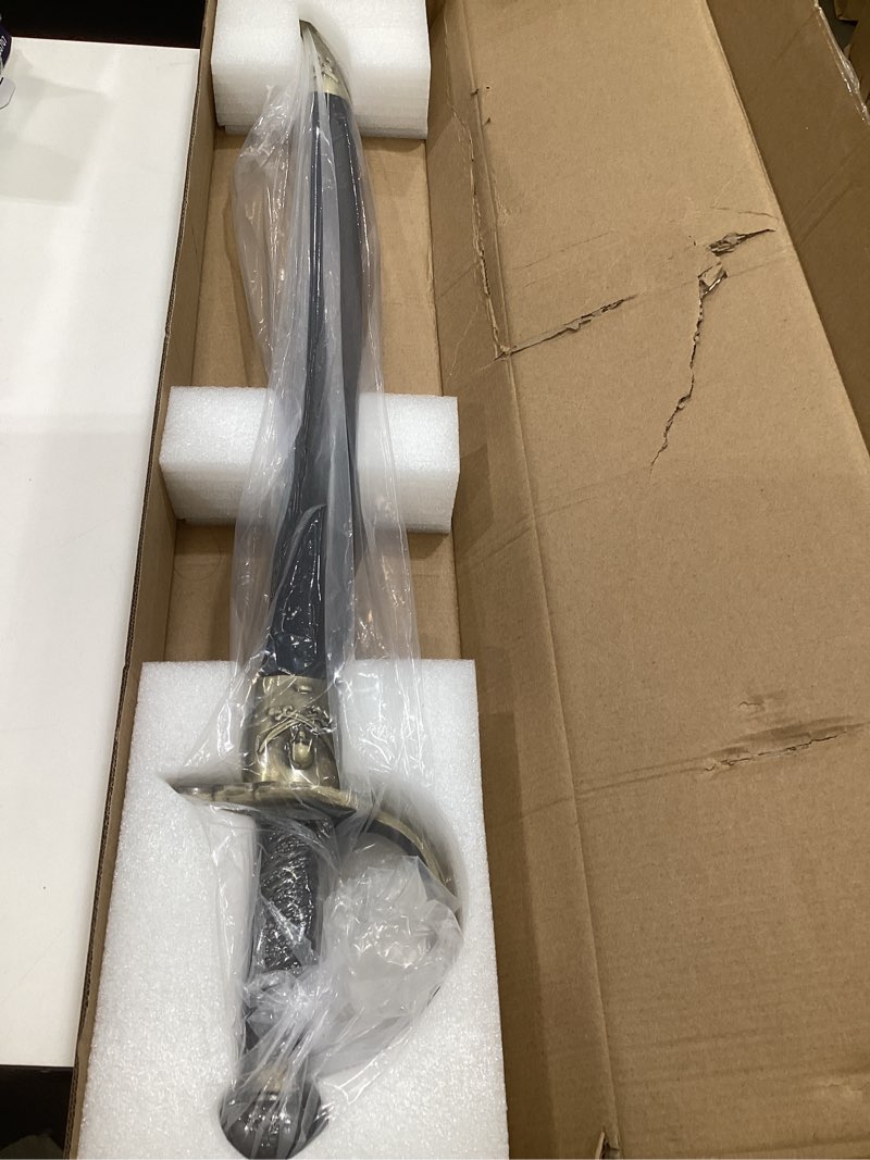 Condition photo showing Good Condition for 31.1" metal stainless steel pirate cutlass sword for cosplay, collection a-brass hilt sword