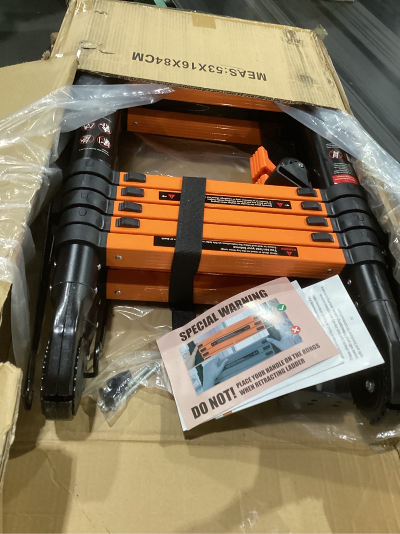 Condition photo showing As Is for 12.5 ft telescoping a frame ladder, 6 step, ansi certified, type ia heavy duty, 330lbs max capacity, aluminum extension ladder for home, roof, rv; orange orange 12.5 ft-a frame
