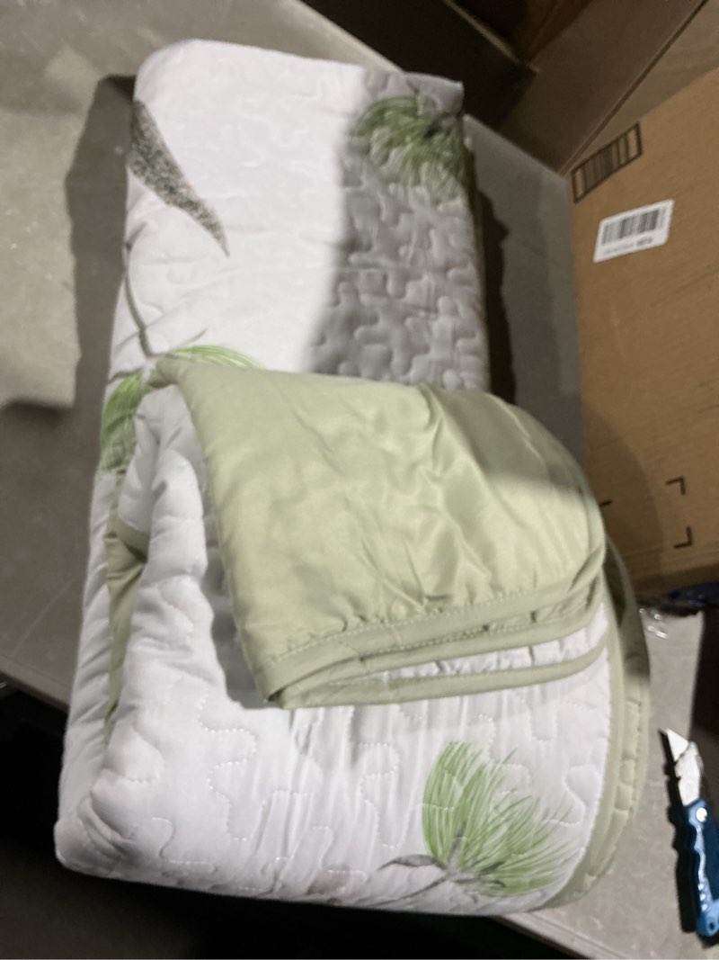 Condition photo showing Good Condition for anibedding sage green botanical quilt set queen,3 pieces floral bedspread reversible lightweight bedding set with 2 pillowcases for all season(sage green,96"x90")