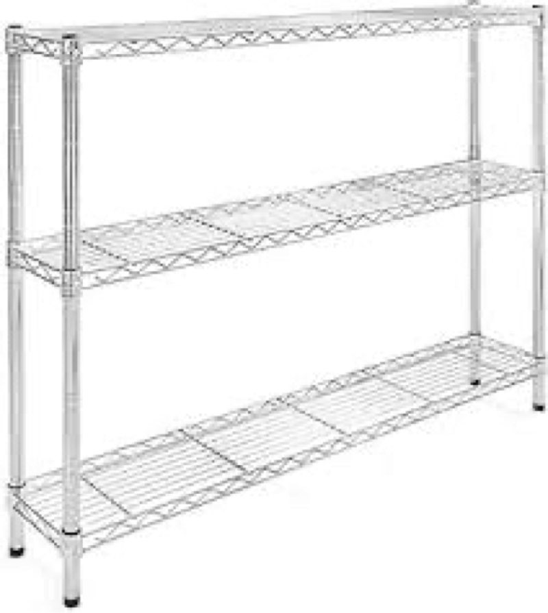 shelving inc. 8" d x 48" w chrome wire shelving with 3 tier shelves, weight capacity 800lbs per shelf