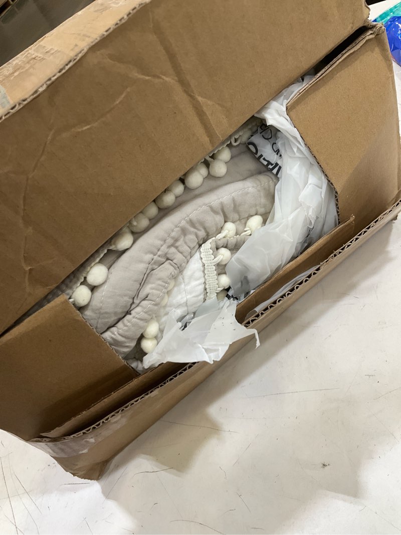 Condition photo showing Good Condition for levtex home pom pom taupe full/queen quilt, cotton