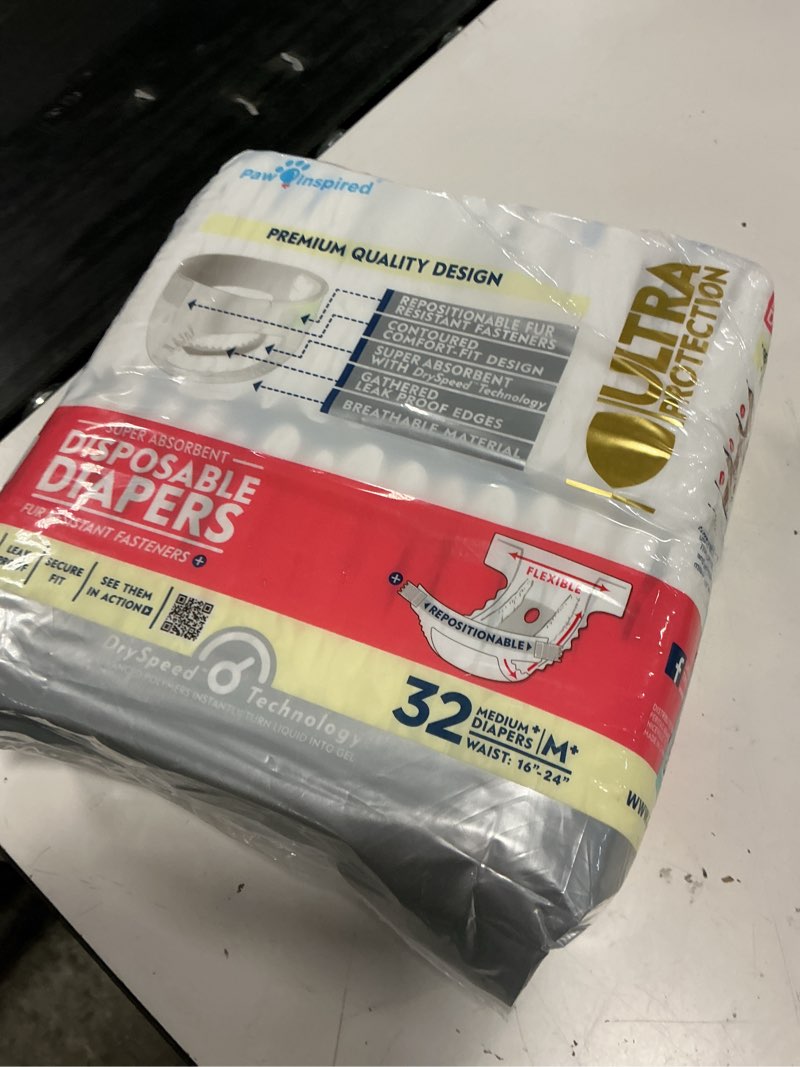 Condition photo showing Good Condition for paw inspired 32ct disposable dog diapers | female dog diapers ultra protection | diapers for dogs in heat, excitable urination, or incontinence (medium plus) medium+ (32 count)