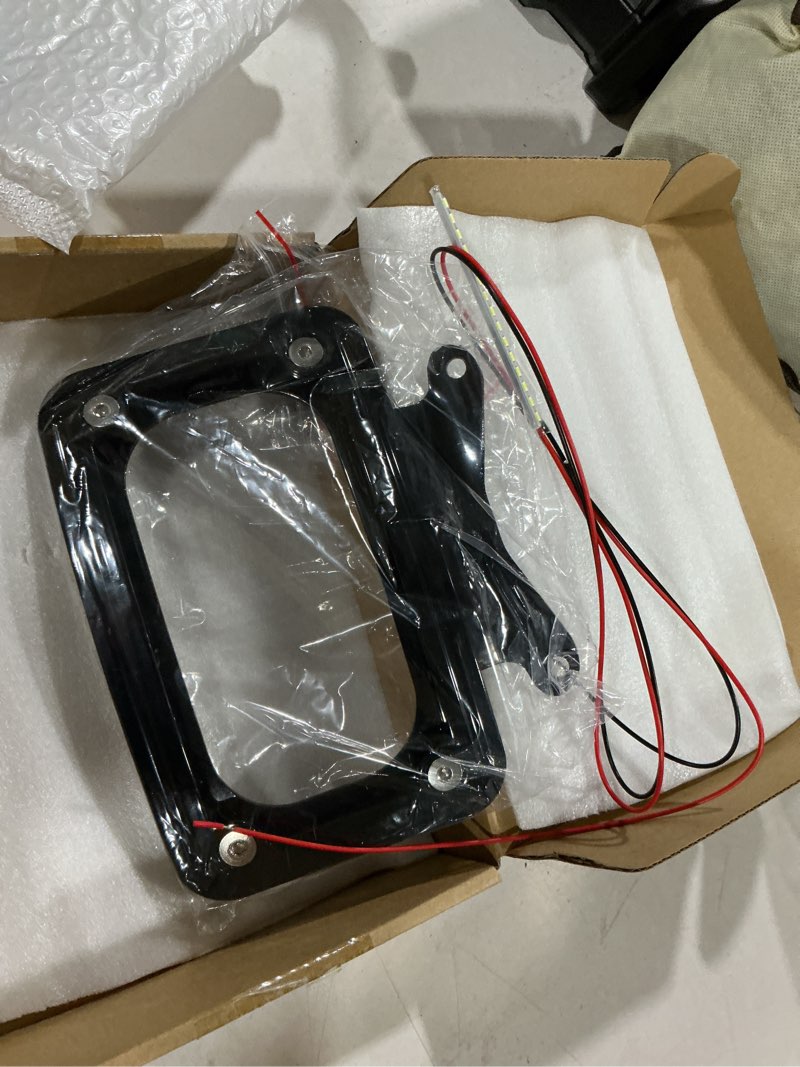 Condition photo showing Good Condition for rear fender curved license plate frame w/white led lighting fits for harley road glide road king street glide flhrxs, flhx, flhxs, flhxst, fltrx, fltrxs, and fltrxst 2010-2025, black