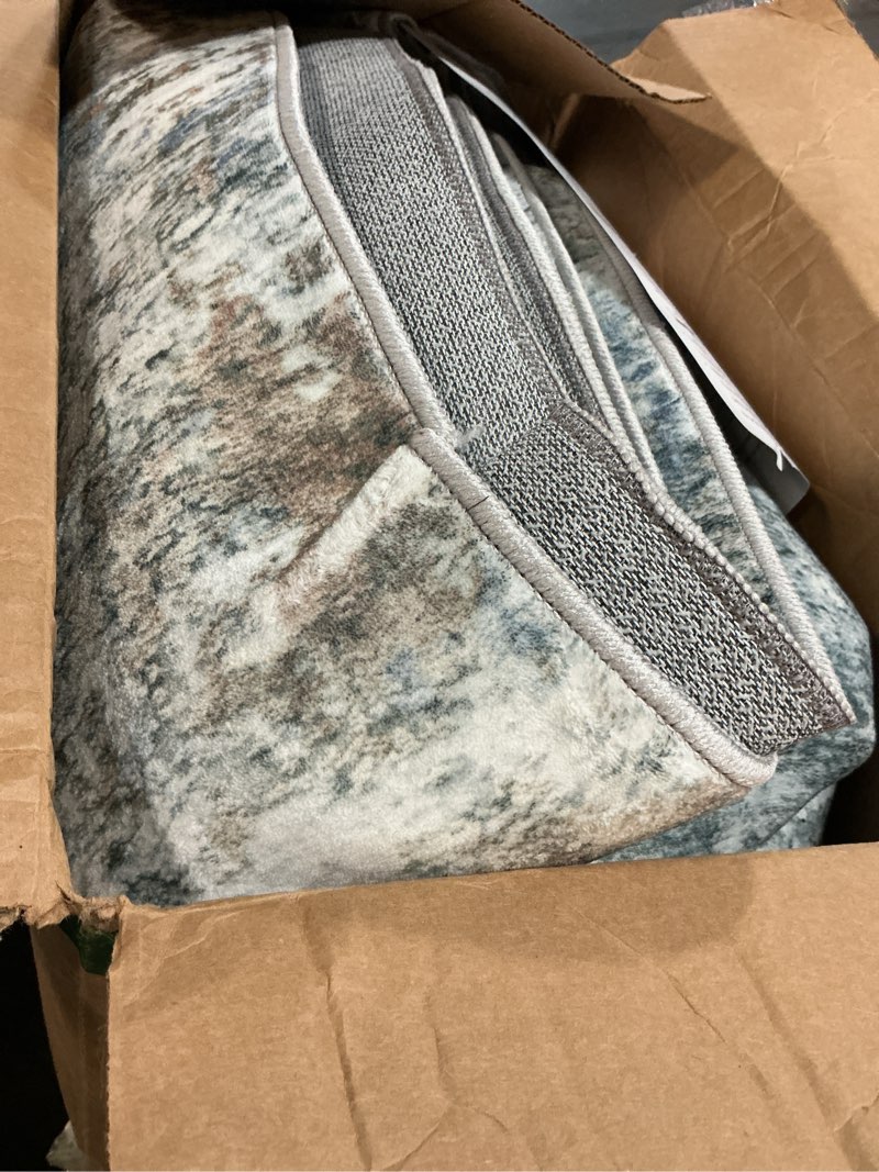 Condition photo showing As Is for 8x10 area rug for living room: washable abstract soft rugs non slip modern stain resistant low pile carpet for dining room bedroom nursery office (multi blue, 8'x10') multi blue 8' x 10' (rectangular)