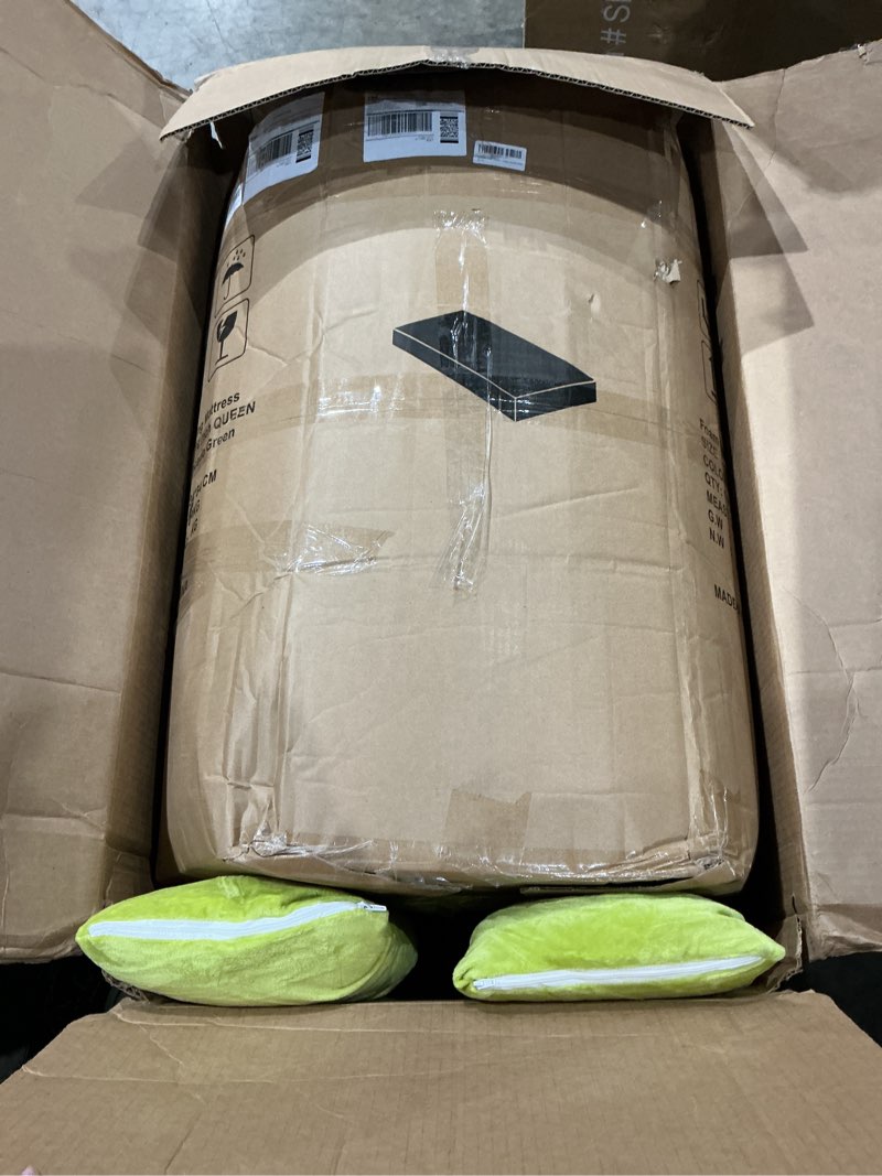 Condition photo showing As Is for memory foam camping mattress pad with pillow - extra thick 4 inch sleeping pad for camping, waterproof roll up cot mattress topper bed mat for car truck tent rv, with storage bag avocado green queen: 80*60*4"