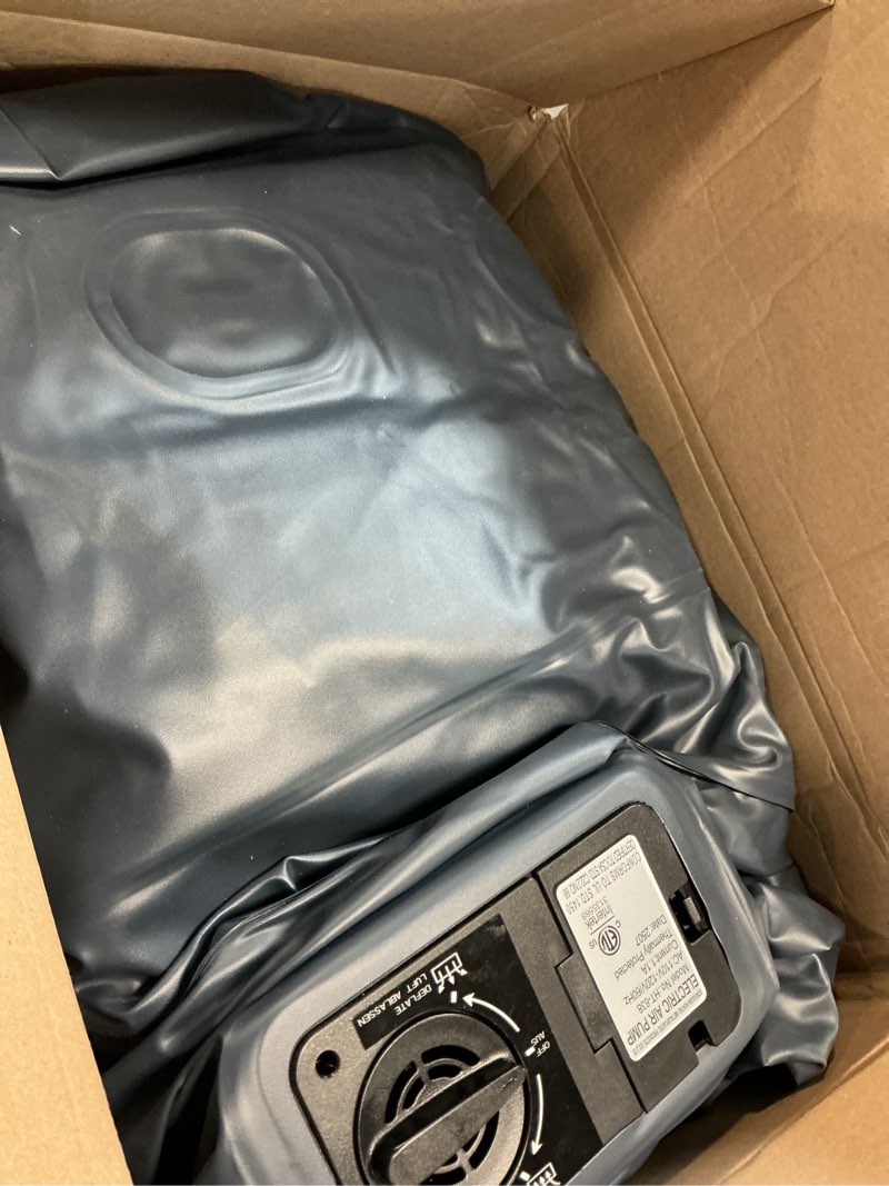 Condition photo showing As Is for twin air mattress with built in pump raised, 18'' high inflatable mattress electric blow up mattress fast blow up bed tall comfortable airbed for camping, home guests, travel w/ storage bag 550lbs max blue twin