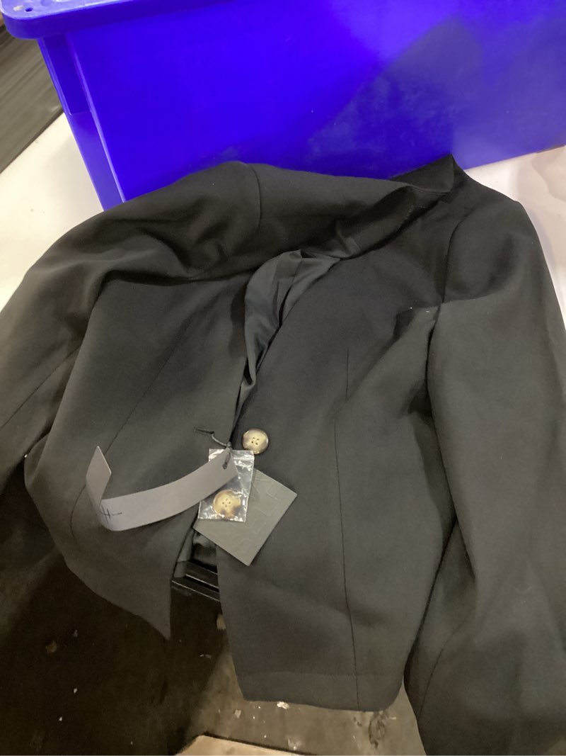 Condition photo showing Good Condition for Mina Self 2025 Fall Women's Casual Blazer - Collarless Open Front Full-Lined Slim Petite Lightweight Trendy Work Jacket Black Small