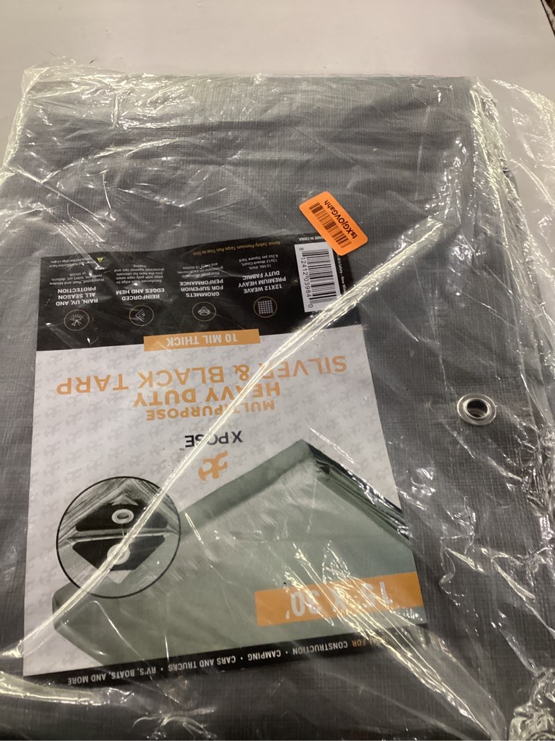 Condition photo showing New/Like New for Heavy Duty Poly Tarp - 15' x 30' - 10 Mil Thick Waterproof, UV Blocking Protective Cover - Reversible Silver and Black - Laminated Coating - Grommets - by Xpose Safety Silver/Black 15 Feet x 30 Feet