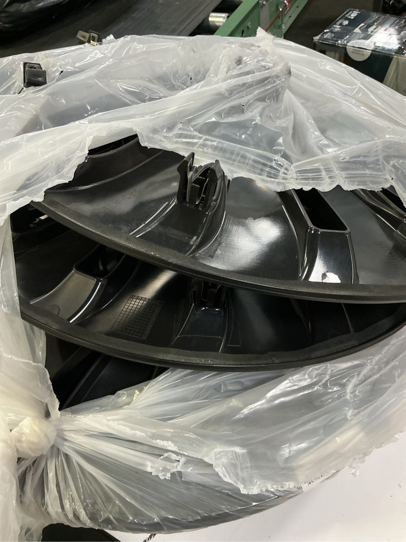 Condition photo showing As Is for tesla model y 19" wheel covers - matte black abs hubcaps with rim protectors | compatible with 2021-2024 model y, not compatible with tesla y juniper 2026