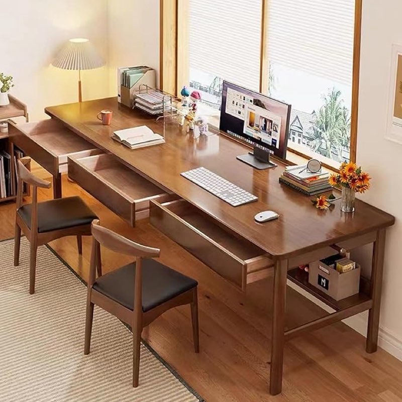 Ytaoka 70.86" Long Solid Wood Desk with 3 Drawers Home Office Computer Desk Mid Century Modern Desk Large Study Writing Desk Simple Wooden Desk Walnut Real Wood Desk Study Table Workstatio