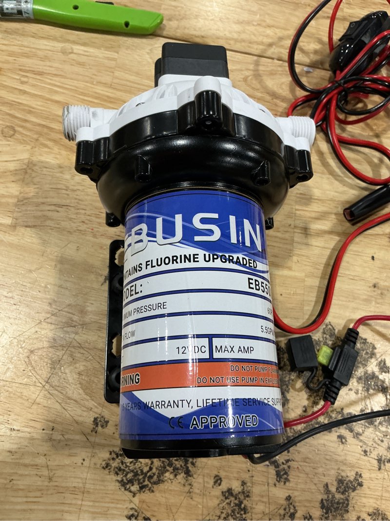Condition photo showing Good Condition for 12v pump, 5.5gpm diaphragm water pump, 60psi 1/2mnpt connection,self priming up to 10 feet .ideal for sprayer and pressure washing (white