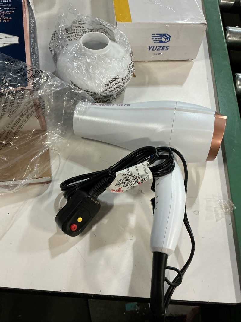 Condition photo showing Good Condition for Conair Double Ceramic Hair Dryer, 1875W Blow Dryer with Diffuser and Concentrator, Ionic Conditioning, 3 Heat & 2 Speed Settings, Amazon Exclusive, White White With Bonus Diffuser 1 Count (Pack of 3)