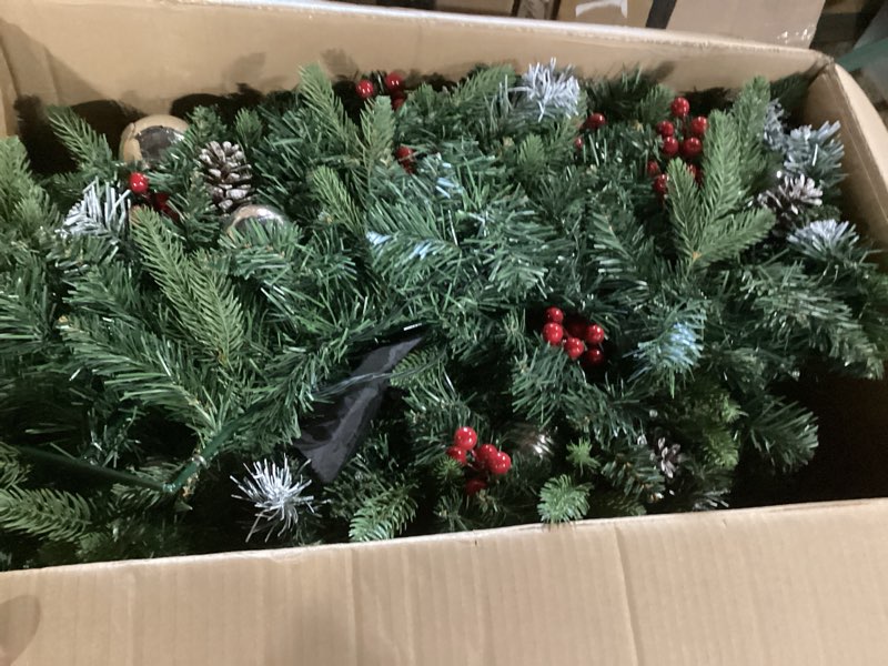 Condition photo showing New/Like New for christmas wreath - 48inch large prelit outdoor christmas wreath with lights 200led, bow, pine cones, ornaments balls - 512 pvc branch tips artificial xmas wreath for garages walls mantel frosted christmas green 48inch