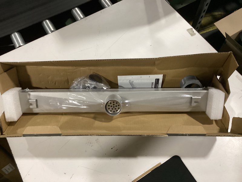 Condition photo showing New/Like New for shower drain, 2 in 1 linear shower drain 24 inch(brushed nickel), 304 stainless steel shower floor drain with tile insert grate,adjustable feet,hair filter brushed nickel 24in
