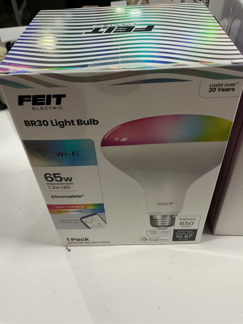 Condition photo showing New/Like New for Feit Electric Smart LED Bulb 7.2W (65W Equivalent) Tunable White  BR30  Med E26 Base  Dimmable Light Bulb
