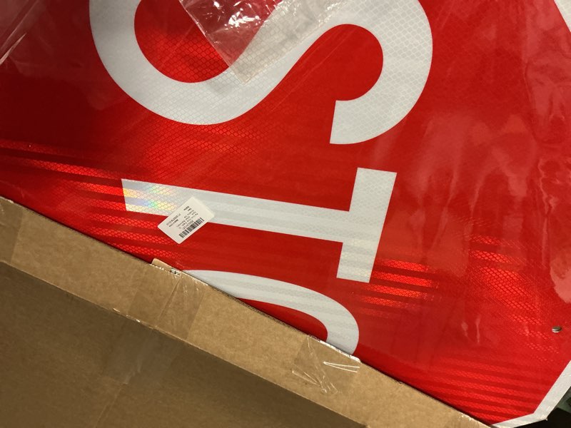 Condition photo showing As Is for faittoo stop signs, (2 pack) 30 x 30 inches octagon engineer grade reflective sheeting street slow warning signs, rust free aluminum, uv protected and waterproof, weather resistant, durable ink 30 x 30 inches - 2 pack