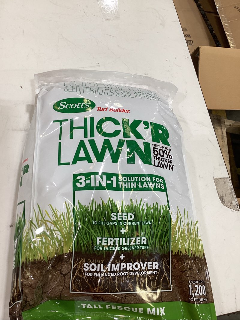 Condition photo showing New/Like New for scotts turf builder thick'r lawn tall fescue mix, 12 lb. 12 lb. thick'r
