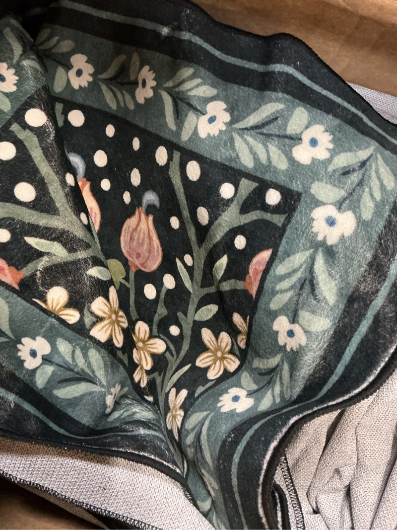 Condition photo showing As Is for green area rug, 5x7 washable bedroom rug floral non slip soft t