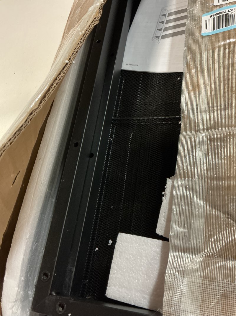 Condition photo showing As Is for vasagle indestic shoe rack, organizer for closet with 4 mesh shelves and large top for bags, entryway hallway shelf, steel frame, industrial, greige and black ulbs015b02, 11.8 x 39.4 x 36.4 inches 5 tiers (39.4"w) greige