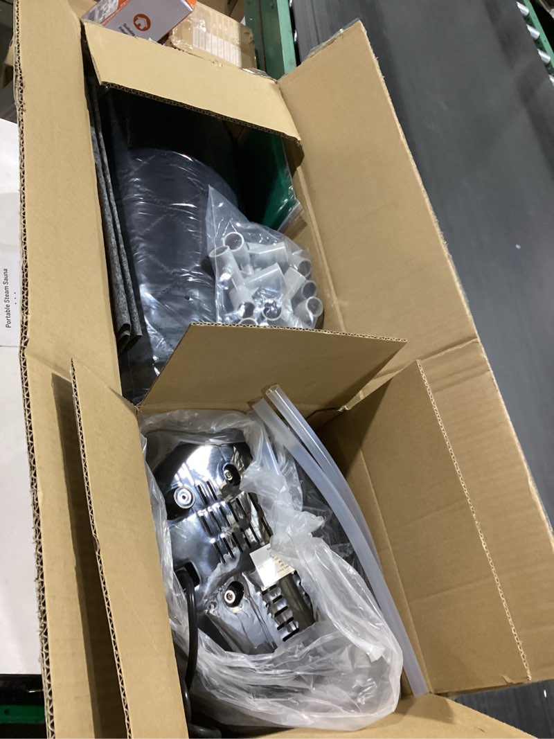 Condition photo showing As Is for Upgraded Sauna Box for Relaxation, Detoxification, Portable Sauna for Home with Steamer, Remote Control, Folding Chair, 9 Levels, 2.6’ x 2.6’ x 5.9’ Black