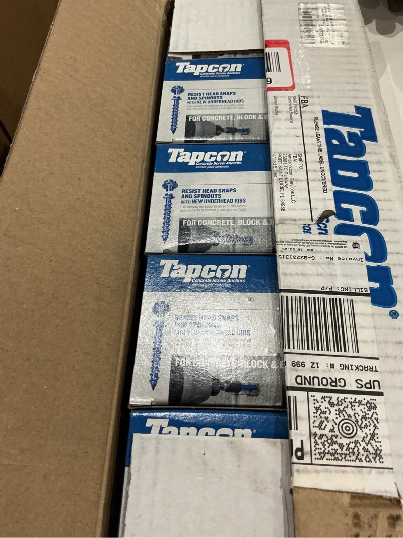 Condition photo showing New/Like New for itw red head 1/4 inch x 2-1/4 inch tapcon,hw4-214 hex head concrete screw for anchoring to masonry,block or brick (500 per case)