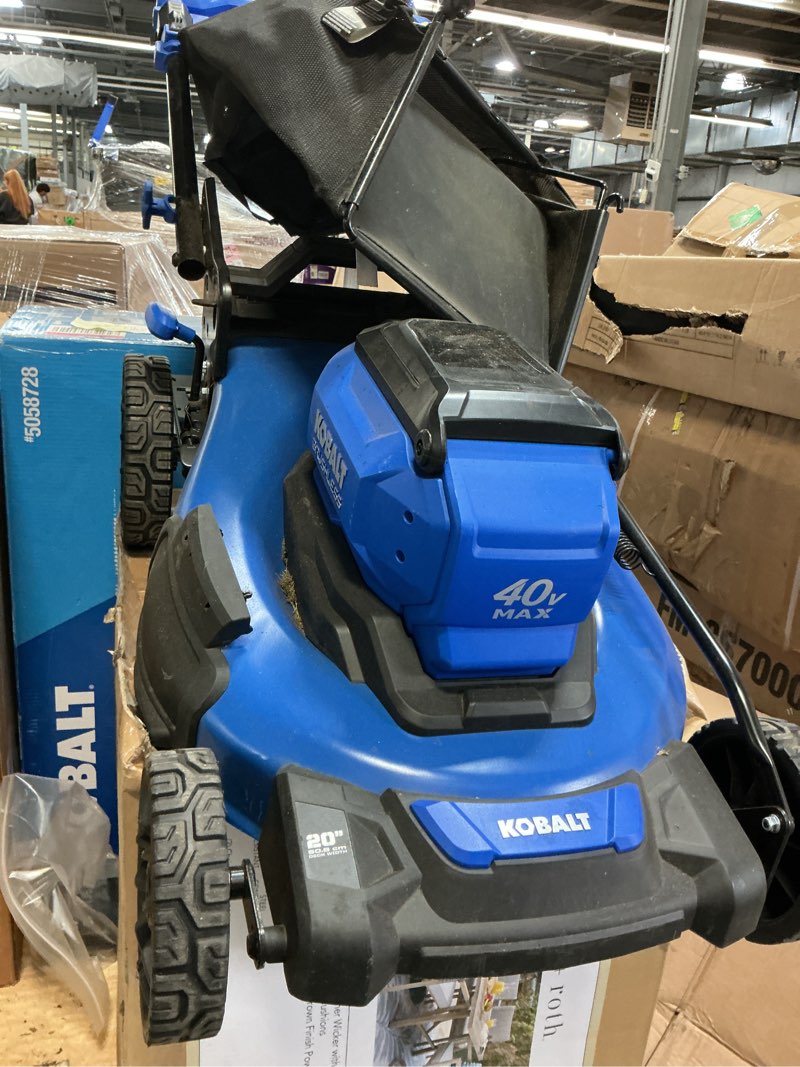Condition photo showing As Is for kobalt gen4 40-volt, (1) 6 ah 20-in push lawn mower battery walk mower,