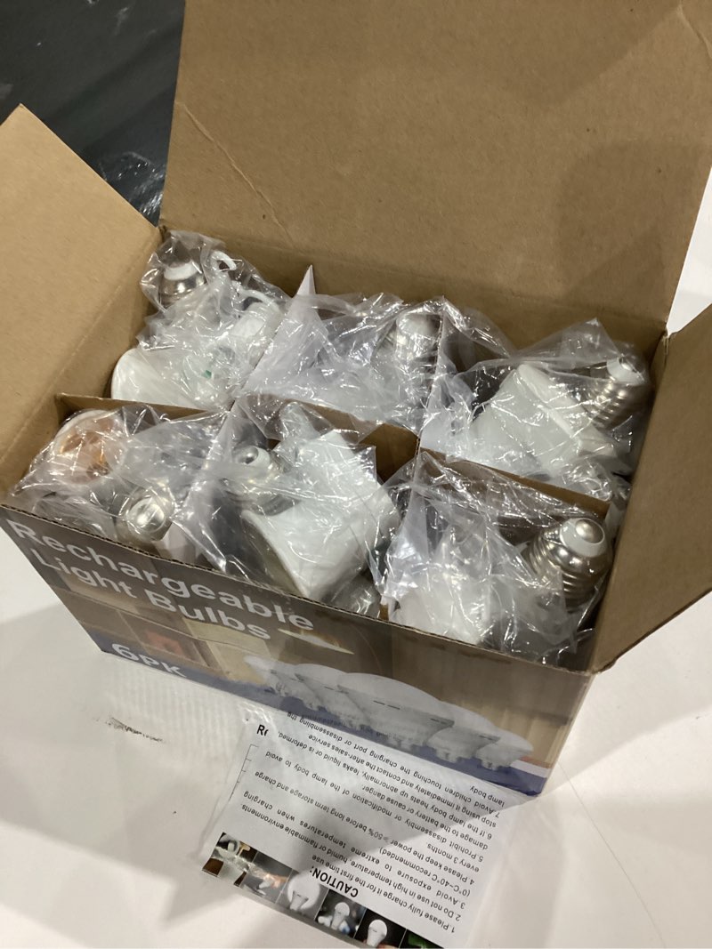 Condition photo showing New/Like New for Emergency Rechargeable Light Bulbs,6 Pack Battery Operated Backup Light Bulb for Power Outage Camping Outdoor Hurricane 9W E27 8500K 1200mAh White Equivalent Self-Charging LED Light Bulbs 8500k Cool White 6 Pack