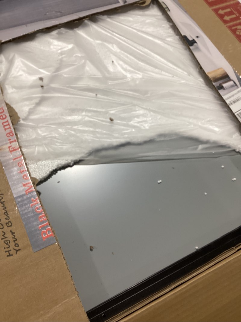 Condition photo showing Good Condition for LOAAO 24X30 Inch Black Metal Framed Bathroom Mirror for Wall, Matte Black Bathroom Vanity Mirror Farmhouse, Large Rounded Rectangle Mirror, Anti-Rust, Hangs Horizontally or Vertically Black 24"L x 30"W