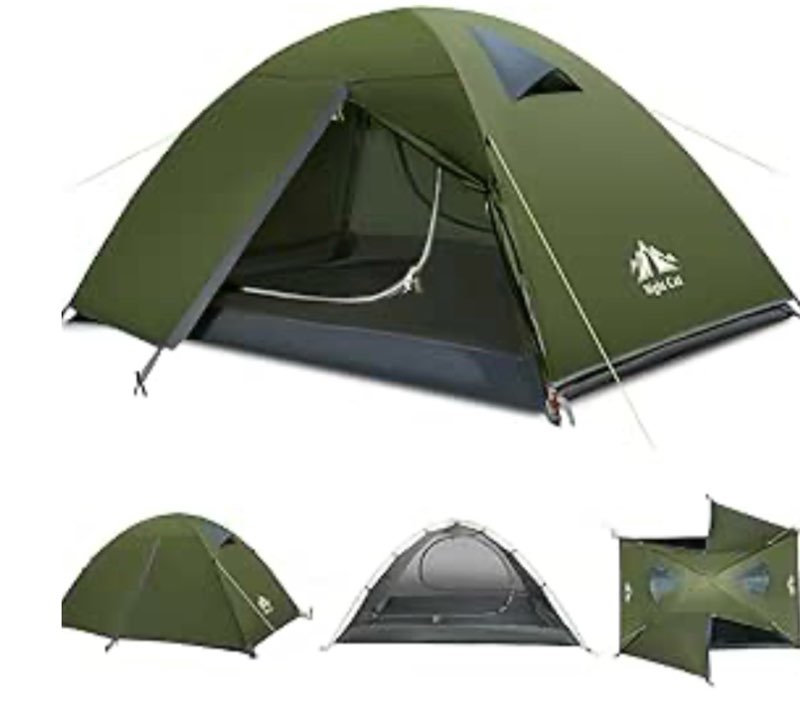 night cat 2-persons backpacking tent: waterproof lightweight camping tent for two people hiking outdoor mountain with aluminum poles and rainfly green