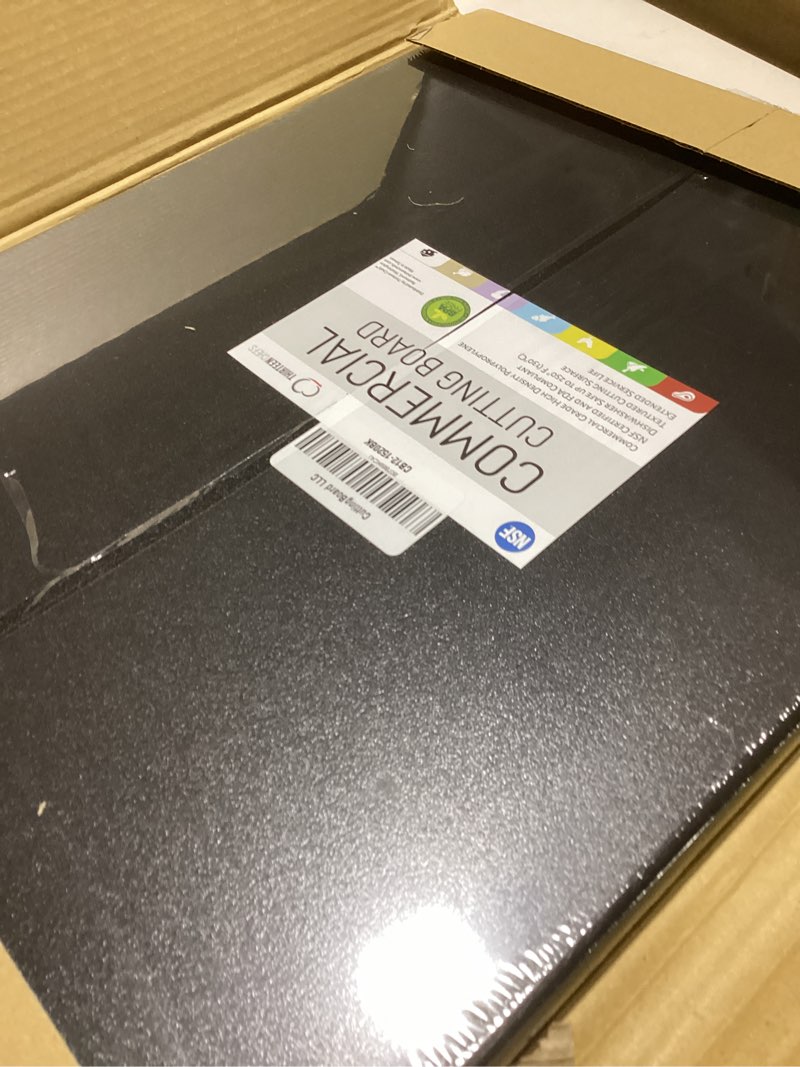 Condition photo showing New/Like New for Commercial Grade Black Cutting Board - 20 x 15 Inch Extra Large, 0.5" Thick HDPP Plastic with NSF Stamp for Restaurants Kitchens and Food Service