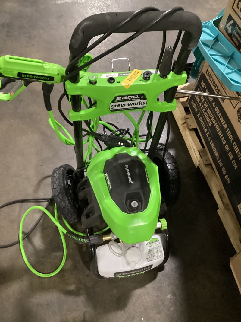 Condition photo showing As Is for greenworks 2200-psi 1.2-gpm cold water electric pressure washer