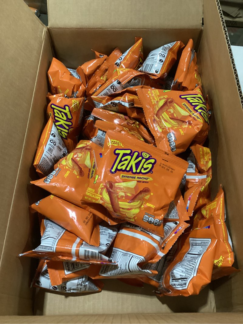 Condition photo showing New/Like New for Takis Intense Nacho 40 pc / 1 oz Multipack - Cheddar Cheese Flavored Non-Spicy Rolled Tortilla Chips - Individual Bags, Perfect for Tailgates, Parties, Lunchboxes or Lunches