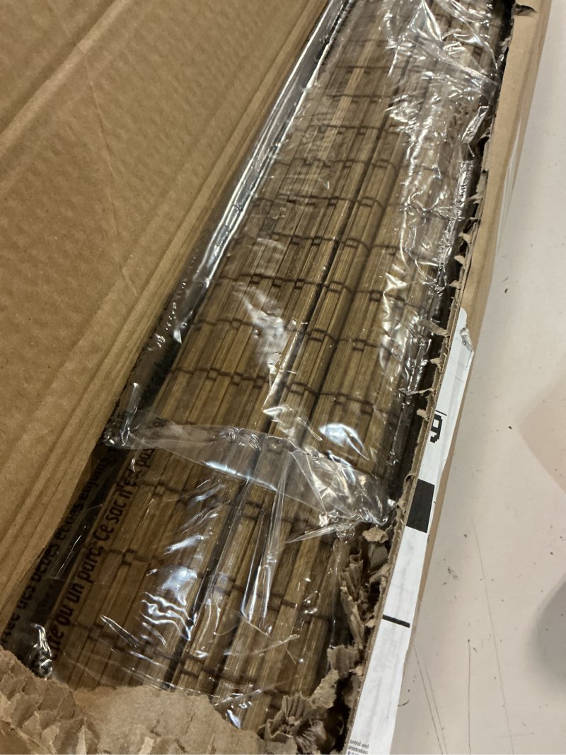 Condition photo showing Good Condition for lazblinds cordless bamboo roman shades, privacy blinds for interior windows, room darkening roll up bamboo blinds for home & patio, 34.5" w x 48" h, highfield teak pricacy - highfield teak 34.5" w x 48" h