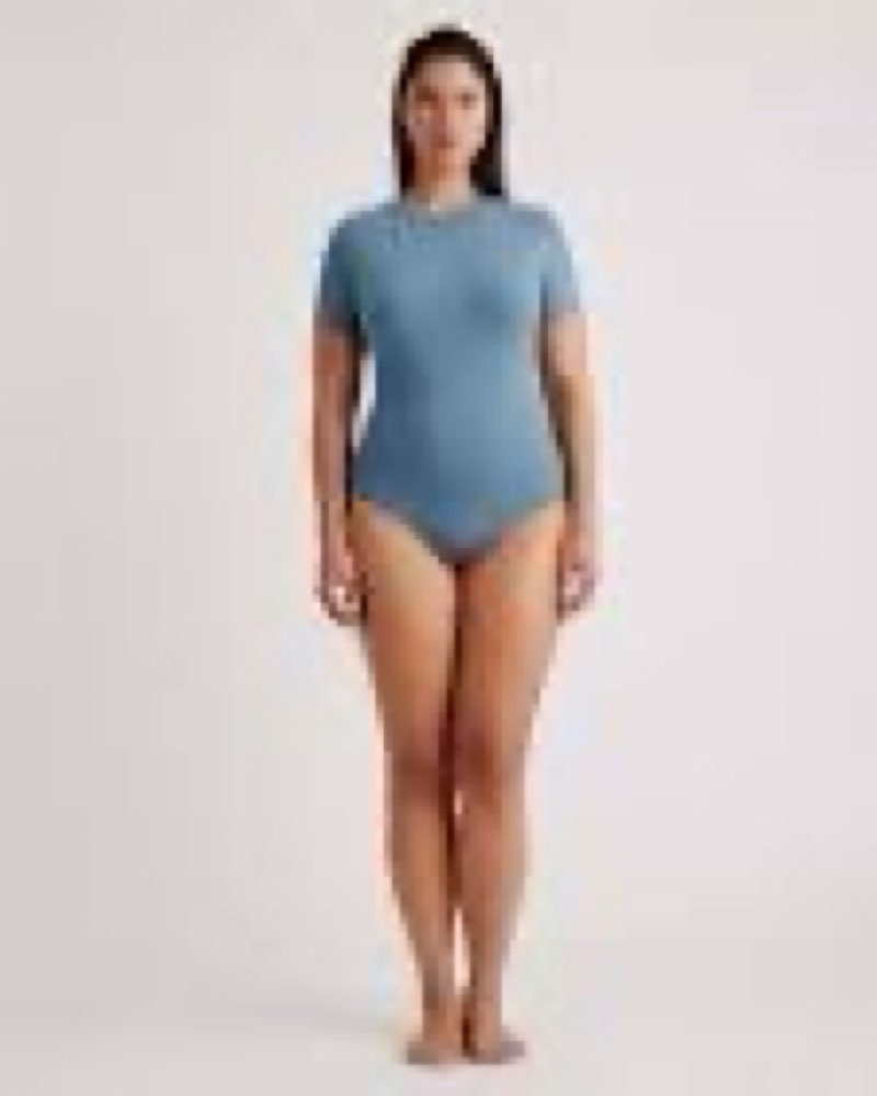 quince stretch cotton jersey short sleeve bodysuit, s, ocean