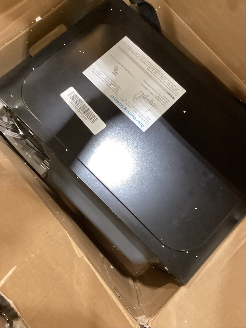 Condition photo showing As Is for Farberware 0.7 Cu. Ft. Countertop Microwave Oven – 700 Watts Power, Auto Cook Settings, Defrost, Easy Clean and Child Safety Lock - Black 0.7 Cu. Ft Black