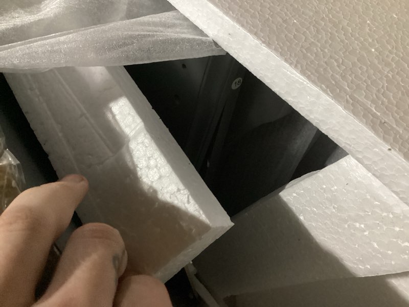 Condition photo showing As Is for ChooChoo 67" Tall Bathroom Storage Cabinet Freestanding with Adjustable Shelves, Narrow Storage Linen Cabinet with 2 Doors and 1 Drawers for Bathroom, Living Room, Kitchen, Grey