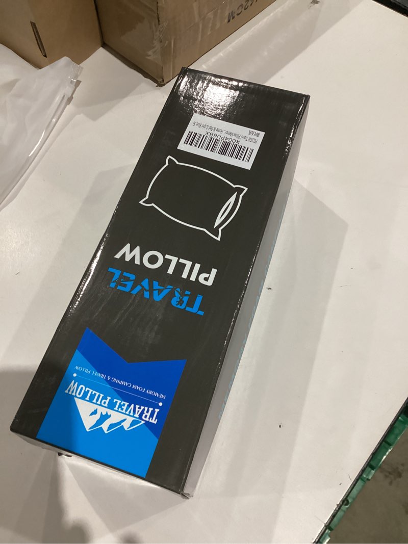 Condition photo showing New/Like New for Neck Pillow for Sleeping, Travel Pillow, Camping Pillow, Ergonomic Memory Foam Compressible Medium Firm, Ideal for Home, Bedroom, Office and Camping (Light Blue, S) Light Blue S-15.7x10x4/3 In