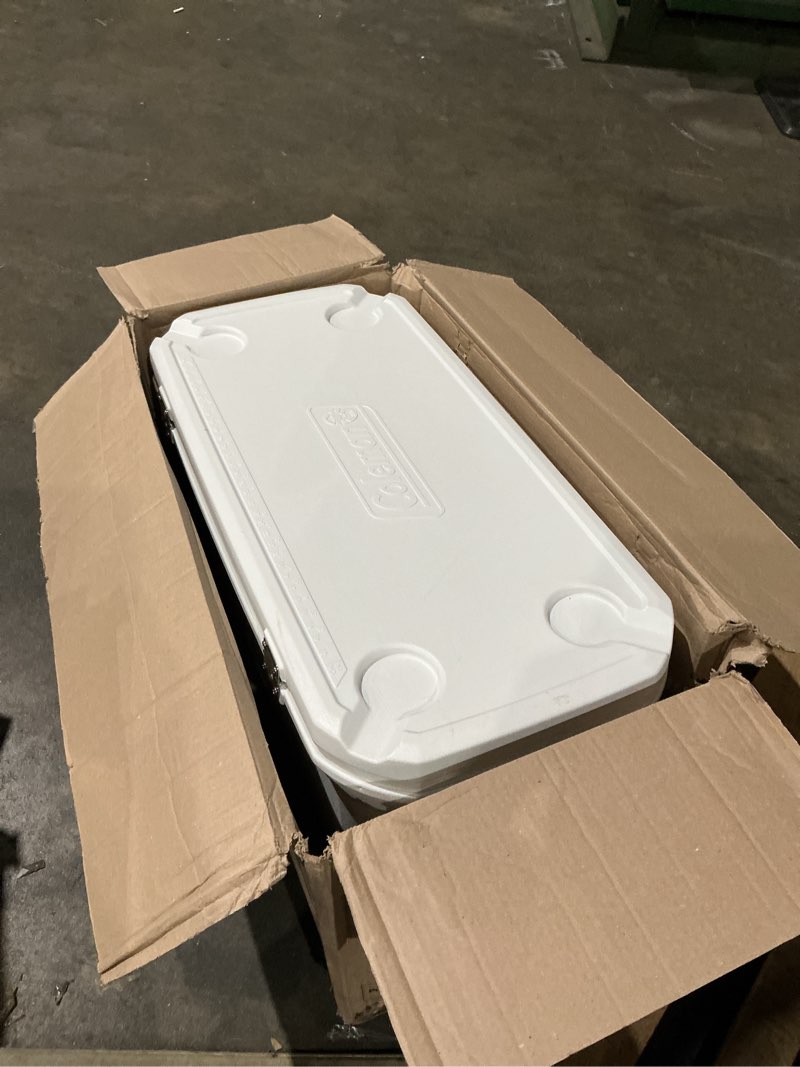 Condition photo showing Good Condition for coleman marine cooler with fully insulated uv guard lid & body, keeps ice for 3+ days, great for boating & fishing, 52qt/100qt wheeled/120qt options