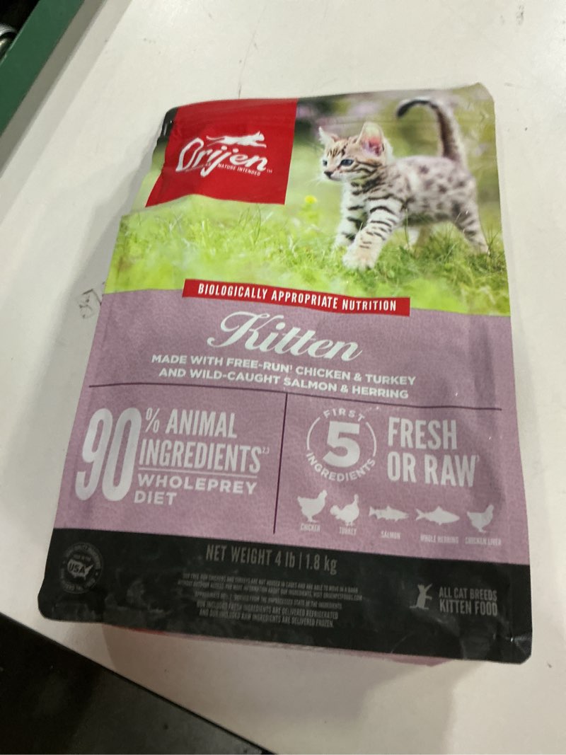 Condition photo showing New/Like New for (BBD 17/09/2926). ORIJEN Grain Free High Protein Premium Dry Cat Food Kitten Recipe 4lb Bag Kitten Recipe 4 Pound (Pack of 1)