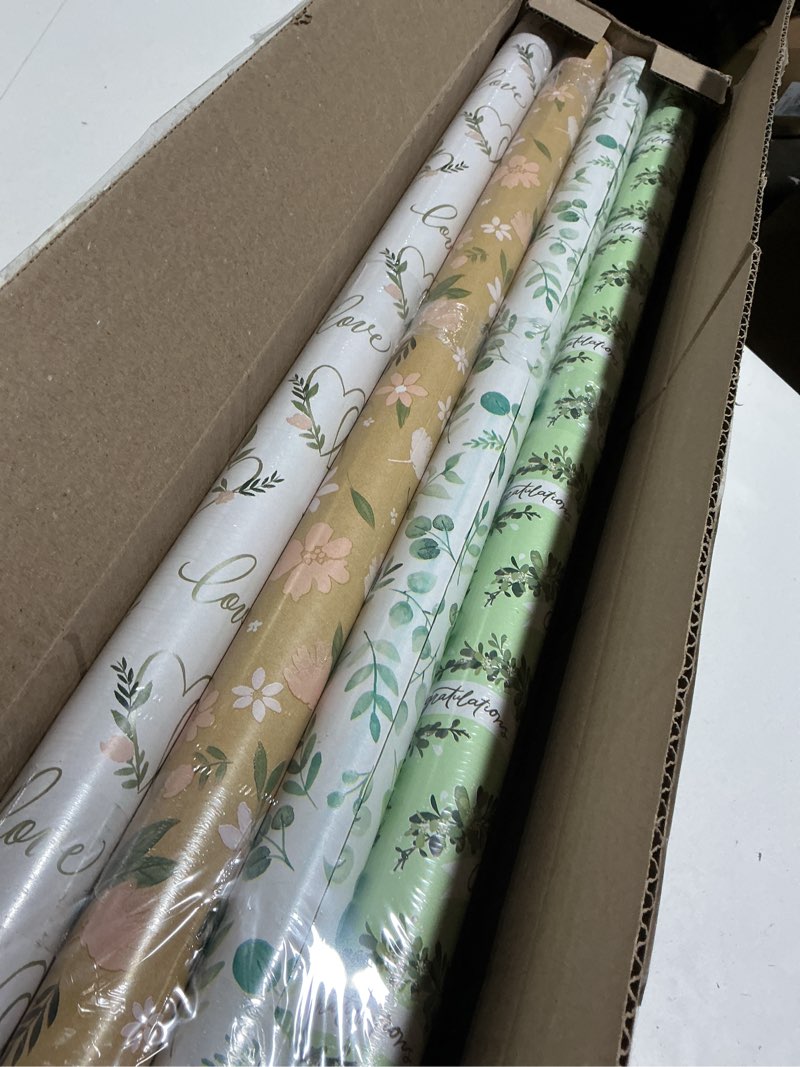Condition photo showing Good Condition for american greetings 160 sq. ft. reversible wrapping paper bundle for weddings, bridal showers and all occasions, greenery and love text (4 rolls, 30 in. x 16 ft.)