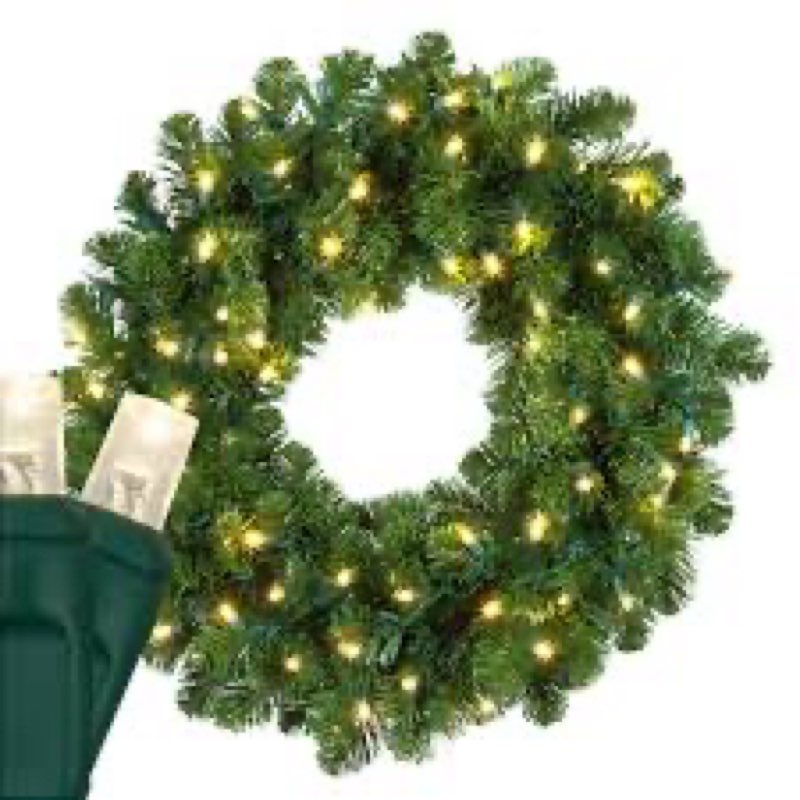 JOYIN 24'' Pre-Lit Christmas Wreath with Warm Lights, Large Lighted Christmas Wreaths for Front Door