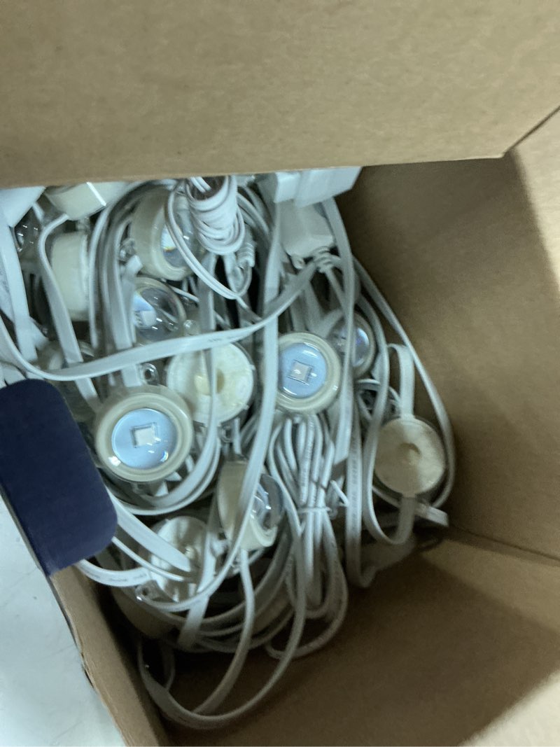 Condition photo showing As Is for 50ft permanent outdoor lights with 30 led, rgb color changing string lights, ip67 waterproof eaves light with app & remote control, 49 scene modes, music sync mode, for christmas, halloween, party
