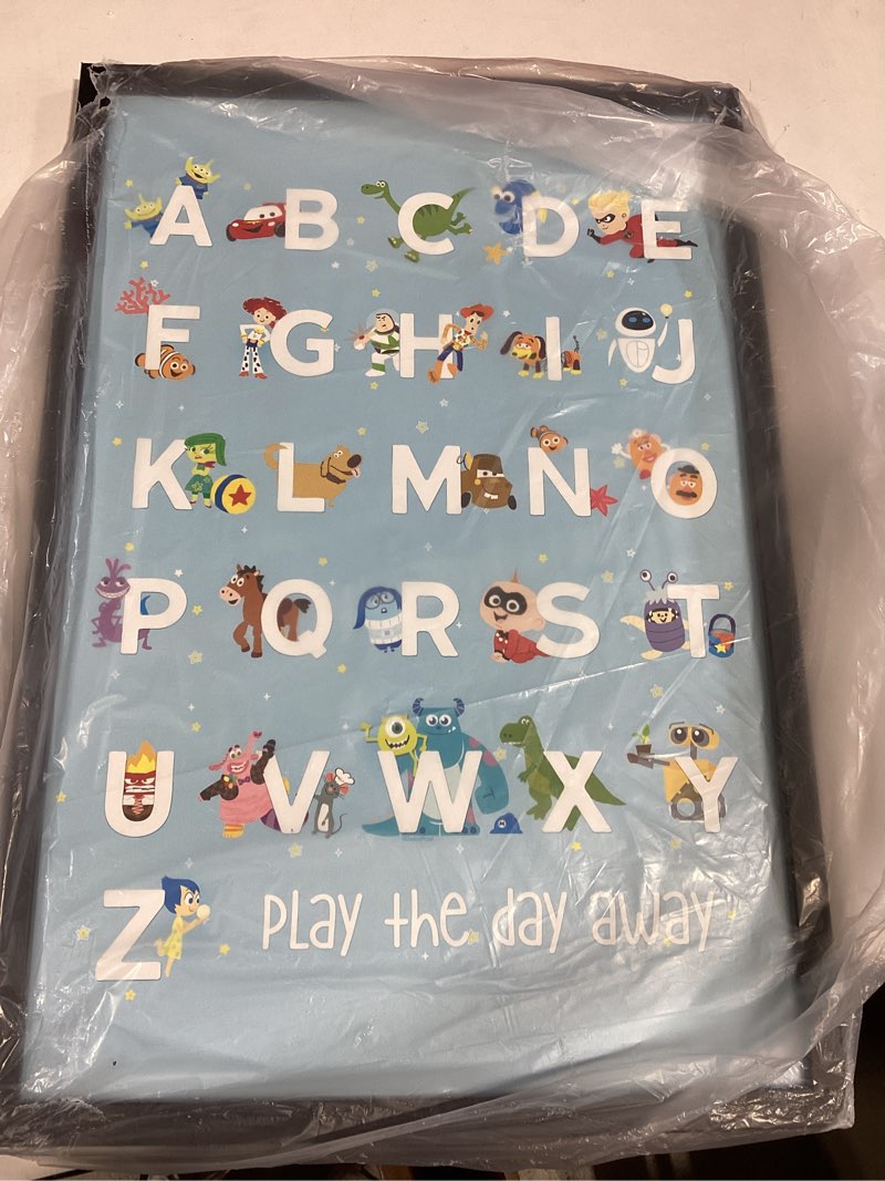 Condition photo showing Good Condition for disney pixar alphabet framed wood wall decor - large pixar movie wall art featuring toy story, cars, the incredibles and more blue