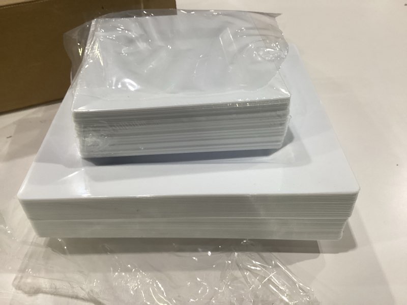 Condition photo showing New/Like New for aya's 60ct square plastic disposable plates, white - 9.5-inch 30 dinner and 6.5-inch 30 salad plates for party - heavy-duty hard plastic design for wedding, event, christmas, and thanksgiving square 60 pack