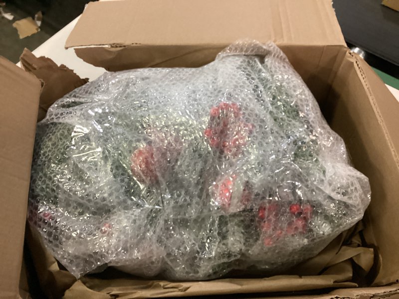 Condition photo showing As Is for christmas garland with lights, 9ft 30 led prelit christmas garland for mantle,outdoor indoor christmas decorations garland battery operated with timer, bows,flowers,for stairs,railing,fireplace,door a- 9ft christmas garland